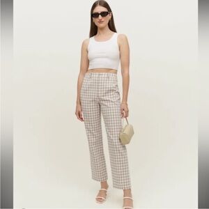 REFORMATION Franklin Pants in Beige Check